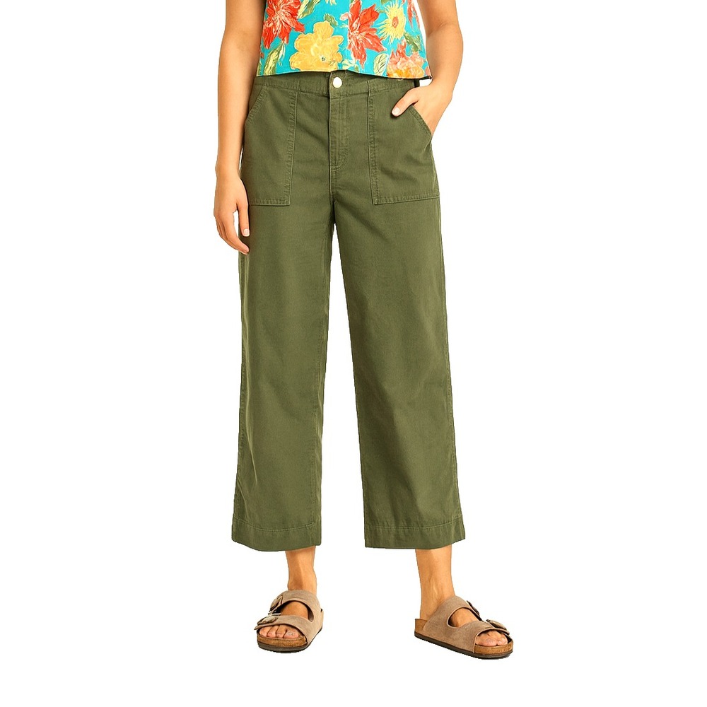 Nicole Miller New York Women's Utility Pants Olive Green‎ Cropped Straight Leg